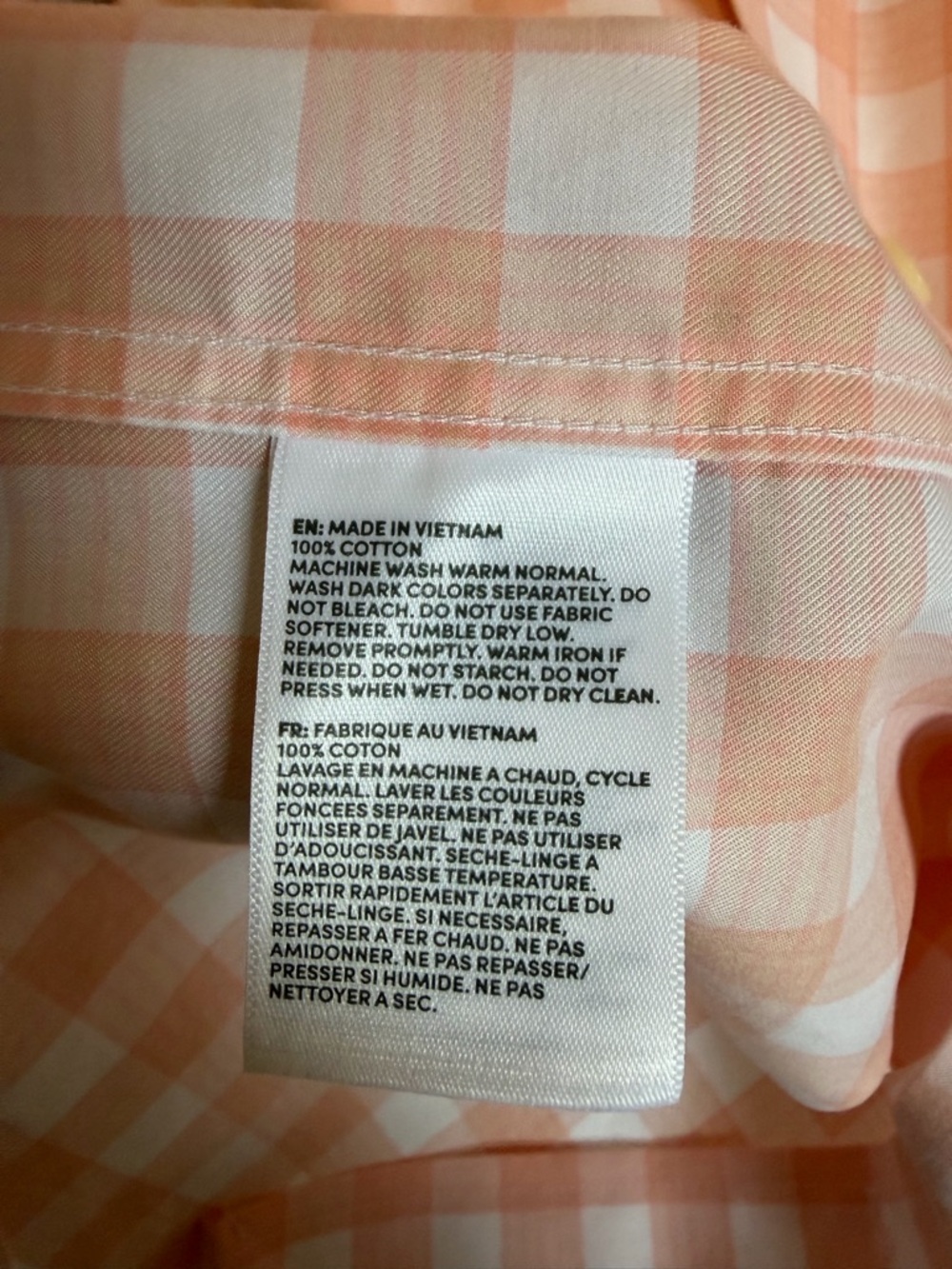 Lands End No Iron Cotton Button down. Trad Fit. Like New Peach/White Check XL - Picture 5 of 5